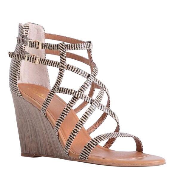 Seychelles Sandals Wedge Strappy Cage Illustrious Stripe - Picture 1 of 9